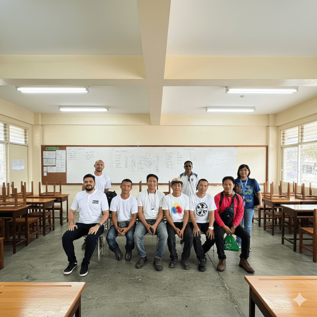 SafeTrust candidates and staff in a technical training classroom
